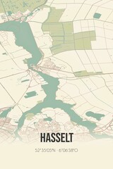 Retro Dutch city map of Hasselt located in Overijssel. Vintage street map.