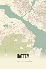 Retro Dutch city map of Hattem located in Gelderland. Vintage street map.