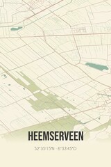 Retro Dutch city map of Heemserveen located in Overijssel. Vintage street map.