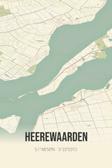 Retro Dutch city map of Heerewaarden located in Gelderland. Vintage street map.