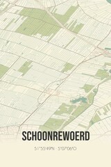 Retro Dutch city map of Schoonrewoerd located in Utrecht. Vintage street map.