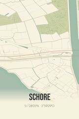 Retro Dutch city map of Schore located in Zeeland. Vintage street map.