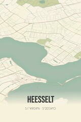 Retro Dutch city map of Heesselt located in Gelderland. Vintage street map.