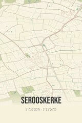 Retro Dutch city map of Serooskerke located in Zeeland. Vintage street map.