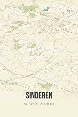 Retro Dutch city map of Sinderen located in Gelderland. Vintage street map.