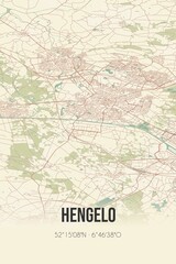 Fototapeta na wymiar Retro Dutch city map of Hengelo located in Overijssel. Vintage street map.