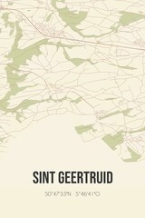 Retro Dutch city map of Sint Geertruid located in Limburg. Vintage street map.