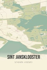 Retro Dutch city map of Sint Jansklooster located in Overijssel. Vintage street map.