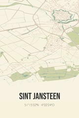 Retro Dutch city map of Sint Jansteen located in Zeeland. Vintage street map.