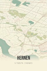 Fototapeta na wymiar Retro Dutch city map of Hernen located in Gelderland. Vintage street map.