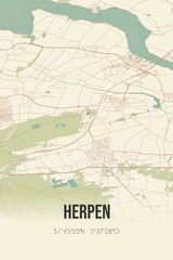 Fototapeta na wymiar Retro Dutch city map of Herpen located in Noord-Brabant. Vintage street map.
