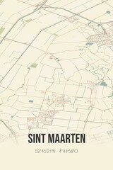 Retro Dutch city map of Sint Maarten located in Noord-Holland. Vintage street map.