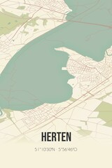 Obraz premium Retro Dutch city map of Herten located in Limburg. Vintage street map.