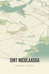 Retro Dutch city map of Sint Nicolaasga located in Fryslan. Vintage street map.