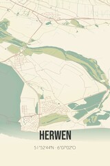 Retro Dutch city map of Herwen located in Gelderland. Vintage street map.