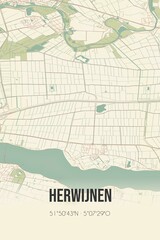 Retro Dutch city map of Herwijnen located in Gelderland. Vintage street map.