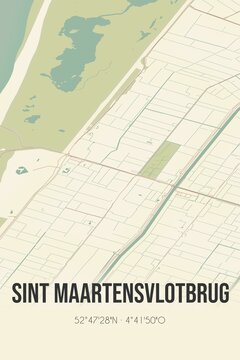 Retro Dutch city map of Sint Maartensvlotbrug located in Noord-Holland. Vintage street map.