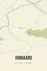 Retro Dutch city map of Hinnaard located in Fryslan. Vintage street map.