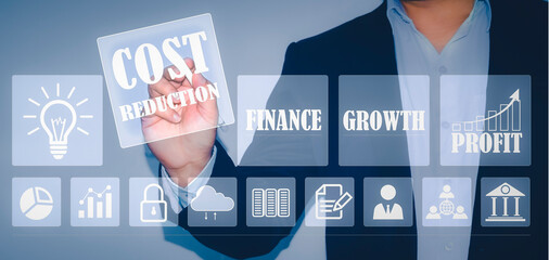Costs reduction Concept. business finance optimisation strategy economy saving. Concept of Cost...