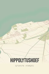 Retro Dutch city map of Hippolytushoef located in Noord-Holland. Vintage street map.