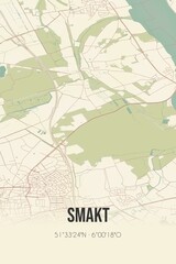 Retro Dutch city map of Smakt located in Limburg. Vintage street map.