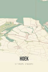 Retro Dutch city map of Hoek located in Zeeland. Vintage street map.