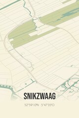 Retro Dutch city map of Snikzwaag located in Fryslan. Vintage street map.