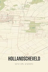 Retro Dutch city map of Hollandscheveld located in Drenthe. Vintage street map.