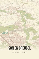 Retro Dutch city map of Son en Breugel located in Noord-Brabant. Vintage street map.