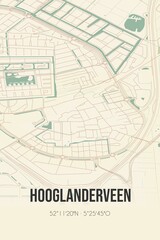 Retro Dutch city map of Hooglanderveen located in Utrecht. Vintage street map.