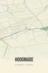 Fototapeta premium Retro Dutch city map of Hoogmade located in Zuid-Holland. Vintage street map.