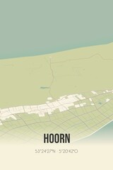 Retro Dutch city map of Hoorn located in Fryslan. Vintage street map.