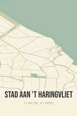 Retro Dutch city map of Stad aan 't Haringvliet located in Zuid-Holland. Vintage street map.