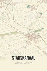 Retro Dutch city map of Stadskanaal located in Groningen. Vintage street map.