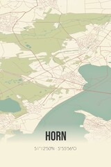Retro Dutch city map of Horn located in Limburg. Vintage street map.