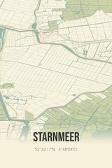 Retro Dutch city map of Starnmeer located in Noord-Holland. Vintage street map.