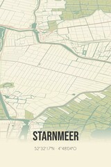 Obraz premium Retro Dutch city map of Starnmeer located in Noord-Holland. Vintage street map.
