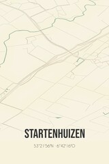 Retro Dutch city map of Startenhuizen located in Groningen. Vintage street map.