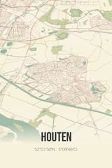 Retro Dutch city map of Houten located in Utrecht. Vintage street map.