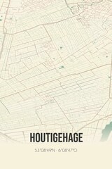 Retro Dutch city map of Houtigehage located in Fryslan. Vintage street map.