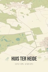 Retro Dutch city map of Huis ter Heide located in Drenthe. Vintage street map.