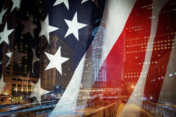 USA flag and the smodern city with background for 4th of July