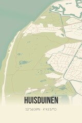 Fototapeta premium Retro Dutch city map of Huisduinen located in Noord-Holland. Vintage street map.