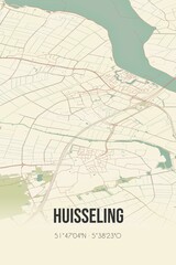 Retro Dutch city map of Huisseling located in Noord-Brabant. Vintage street map.