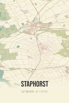 Retro Dutch city map of Staphorst located in Overijssel. Vintage street map.