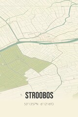 Retro Dutch city map of Stroobos located in Fryslan. Vintage street map.