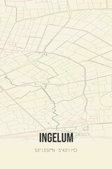 Retro Dutch city map of Ingelum located in Fryslan. Vintage street map.