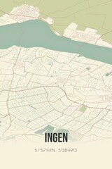 Retro Dutch city map of Ingen located in Gelderland. Vintage street map.