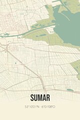 Retro Dutch city map of Sumar located in Fryslan. Vintage street map.