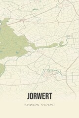 Retro Dutch city map of Jorwert located in Fryslan. Vintage street map.
